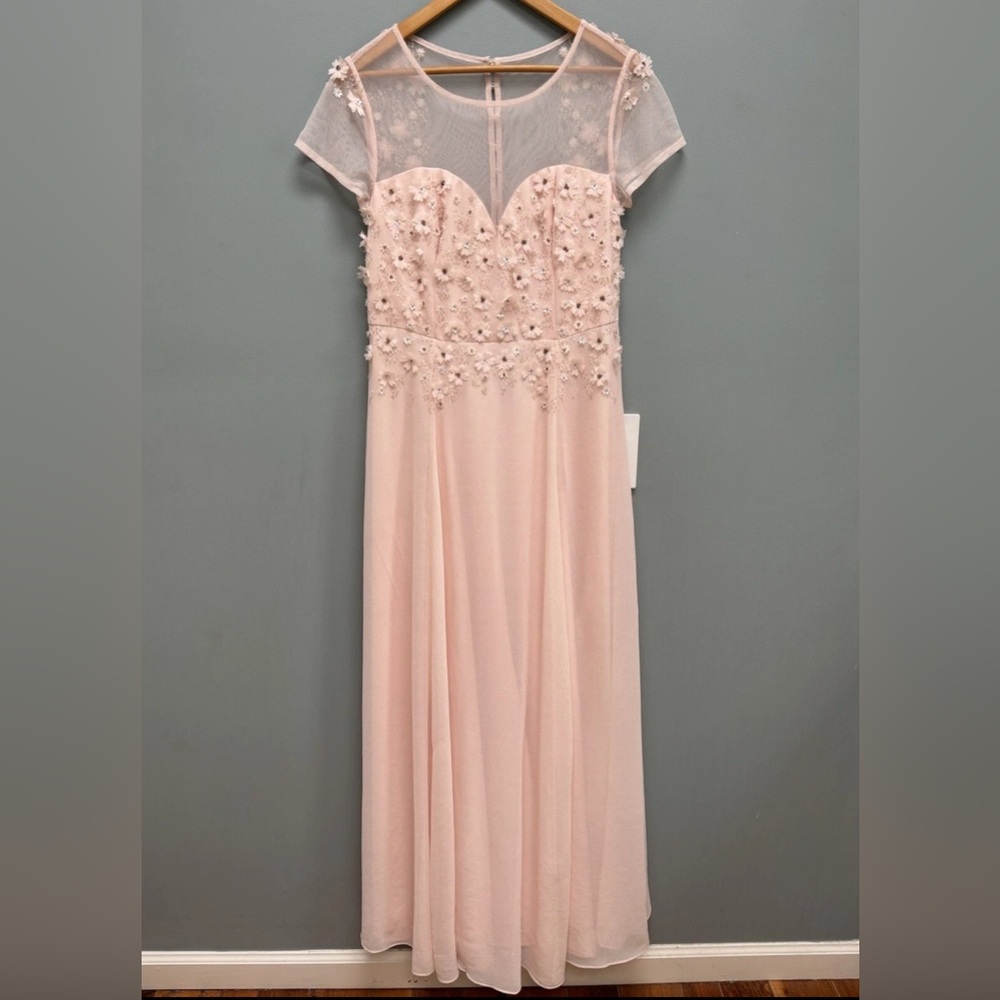 ASOS Embellished 3D Chiffon Sweetheart Neckline Gown Dress Pale Pink 10